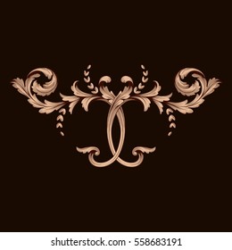 Gold vintage baroque ornament retro pattern antique style acanthus. Decorative design element filigree calligraphy vector. You can use for wedding decoration of greeting card and laser cutting.