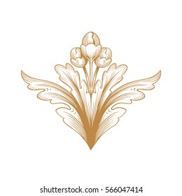 Gold vintage baroque ornament retro pattern antique style acanthus. Decorative design element filigree calligraphy vector. You can use for wedding decoration of greeting card and laser cutting.