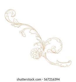 Gold vintage baroque ornament retro pattern antique style acanthus. Decorative design element filigree calligraphy vector. You can use for wedding decoration of greeting card and laser cutting.