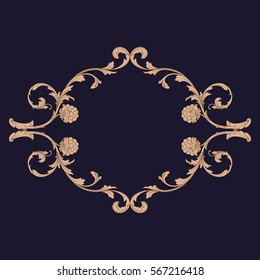 Gold vintage baroque ornament retro pattern antique style acanthus. Decorative design element filigree calligraphy vector. You can use for wedding decoration of greeting card and laser cutting.