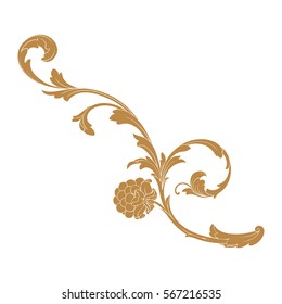 Gold vintage baroque ornament retro pattern antique style acanthus. Decorative design element filigree calligraphy vector. You can use for wedding decoration of greeting card and laser cutting.
