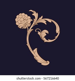 Gold vintage baroque ornament retro pattern antique style acanthus. Decorative design element filigree calligraphy vector. You can use for wedding decoration of greeting card and laser cutting.