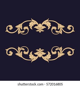 Gold vintage baroque ornament retro pattern antique style acanthus. Decorative design element filigree calligraphy vector. You can use for wedding decoration of greeting card and laser cutting.