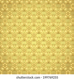 Gold vintage bloom pattern on pastel background. Retro and classic blossom pattern style for old or sweet design