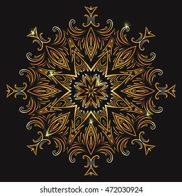 Gold Vintage circular mandala with sparks. Vector element for greeting cards, frames, and your design