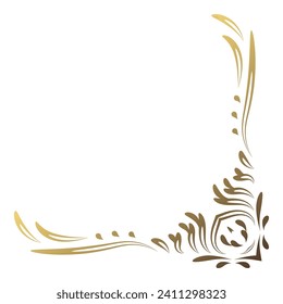 Gold vintage corner and frame vector element. Antique swirl divider pattern luxury ornament. Filigree design calligraphic decoration for frame, greeting card, invitation, menu, certificate.
