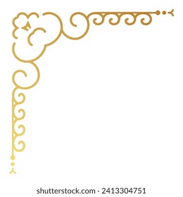 Gold vintage corner and frame vector element. Antique swirl divider pattern luxury ornament. Filigree design calligraphic decoration for frame, greeting card, invitation, menu, certificate.