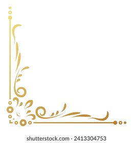 Gold vintage corner and frame vector element. Antique swirl divider pattern luxury ornament. Filigree design calligraphic decoration for frame, greeting card, invitation, menu, certificate.