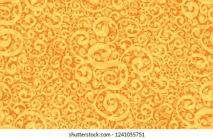 Gold vintage doodle pattern. Vector yellow tracery texture for wrapping paper, fabrics, backgrounds and your creativity.