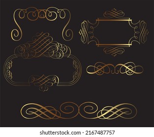 Gold Vintage five Elements vector material with black background