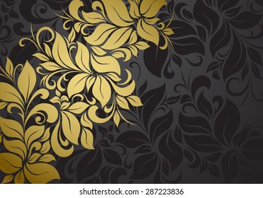 gold vintage floral pattern on black