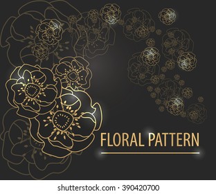 gold vintage floral pattern on black Vector