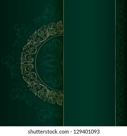 Gold vintage floral patterns on green background. Vector illustration.