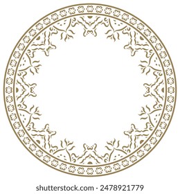 Gold vintage frame border ornament vector. Ethnic seamless round pattern. Mandala Floral Baroque. Classic antique ornate element. Decorative border for frame, textile, fabric, rug, tattoo, ceramic.