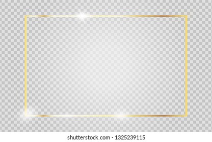 Gold vintage frame with light, glares and shadow isolated on transparent background. Luxurious template element. Vector design.