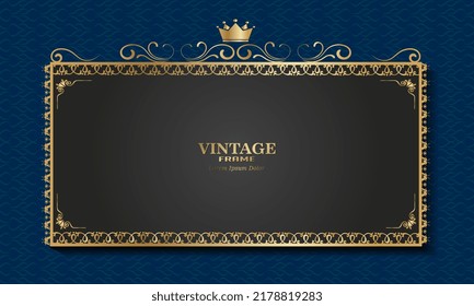 gold vintage frame, modern style carved motif with crown symbol, luxurious and elegant design