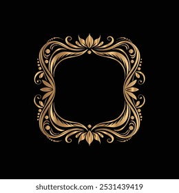 Gold vintage frame on black background. Decorative element for design.