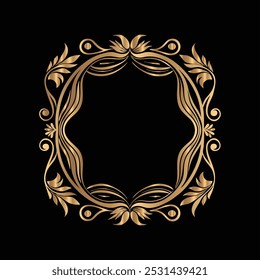 Gold vintage frame on black background. Decorative element for design.