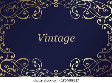 Gold vintage frame with an openwork pattern on a blue background.