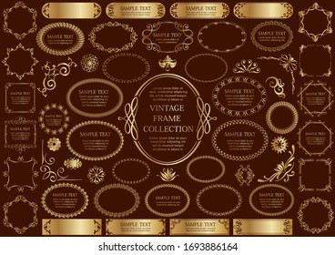 Gold Vintage Frame Set Isolated On A Dark Background. Vector Illustration. 