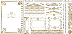 Gold Vintage Frames. Set Of Decorative Borders Set, Floral Ornament, Vector Antique Decor
