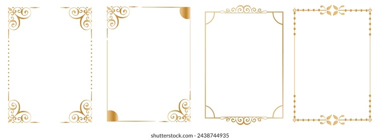 Marcos vintage dorados. Conjunto de bordes decorativos, adorno floral, decoración vectorial antigua. aislado sobre fondo negro. Ilustración vectorial. EPS 10