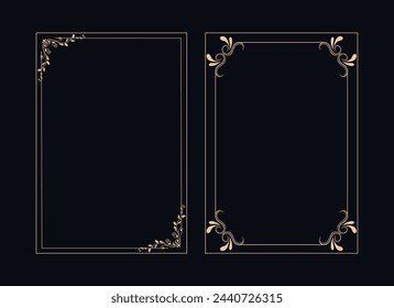 Gold vintage frames. Set of Decorative borders set, floral ornament, Vector antique decor