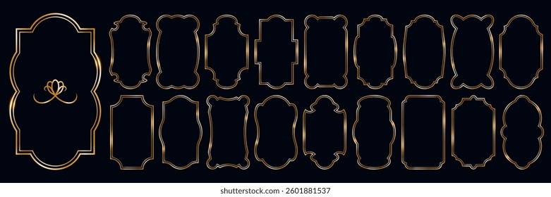 gold vintage frames set. elegant borders with thin geometric double line