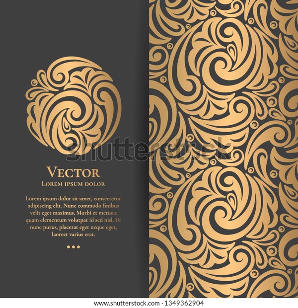 Gold vintage greeting card design with a black\
background. Luxury vector ornament template. Mandala. Great for\
invitation, flyer, menu, brochure, wallpaper, decoration, or any\
desired idea.
