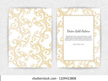 Gold vintage greeting card on a black background. Luxury ornament template