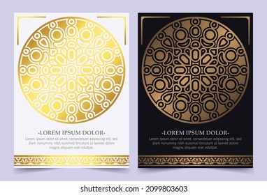 Gold vintage greeting card on black and white background