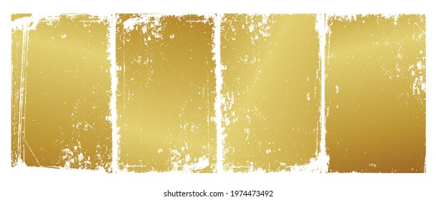 Gold vintage grunge background, vector illustration. Collection of scratched surfaces, frames.
