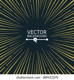 Gold Vintage Hand Drawn Sunburst on Black Background For Invitations, Greeting Cards, Posters. Vector illustration.