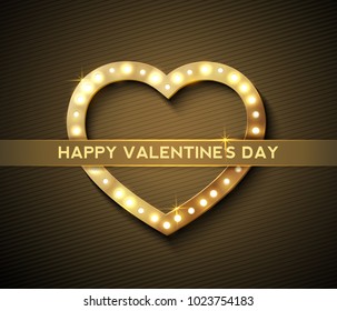 Gold Vintage Heart for Greeting Valentines Day, vector