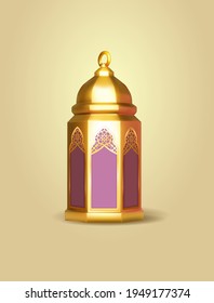 Gold vintage lantern. Arabic Ramadan kareem lantern celebration lamp realistic 3d illustration