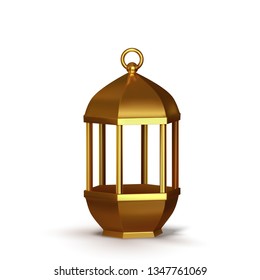 Gold vintage lanterns. Arabic shining lamps. Isolated hanging realistic lamps. Effects of transparent vector background