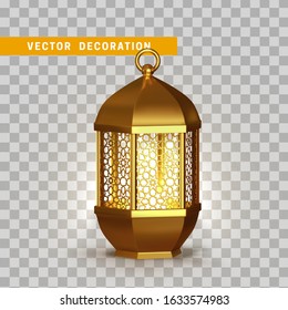 Gold vintage lanterns. Arabic shining realistic isolated lamps.