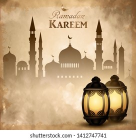Gold vintage luminous lantern vector