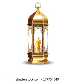 Gold vintage luminous lanterns. Arabic shining lamps. on isolated background