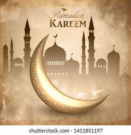 Gold vintage luminous moon ans mosque background