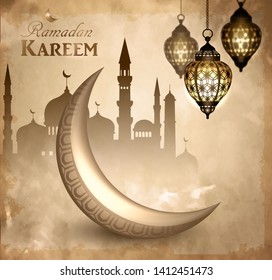 Gold vintage luminous moon ans mosque background