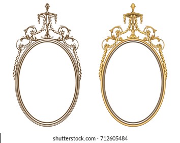 Gold vintage mirror isolated on white background. Vector illustration.