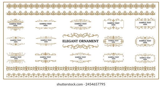 Gold vintage ornament, elegance decorative element. floral frames and borders collection, fancy design, arabesque, baroque, damask, filigree. Good for certificate ornament, wedding invitation, book.