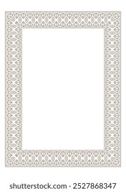 Gold vintage pattern in Victorian style. Rectangular frame arabesques. Traditional pattern frame for rectangular surface, household utensil,  embroidery, wedding invitation, greeting cards. A4 format.