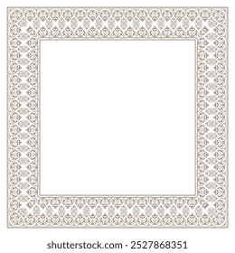 Gold vintage pattern in Victorian style in shape of square frame. Traditional Ornamental pattern frame for square surface, household utensil, textile, embroidery, wedding invitation, greeting cards.