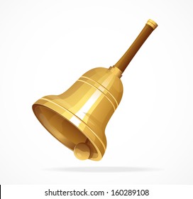 Gold vintage retro school bell isolated on white