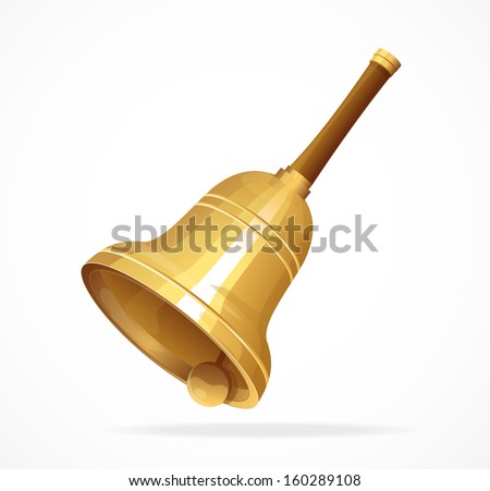 Gold vintage retro school bell isolated on white