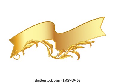 gold vintage ribbon label with golden ornament