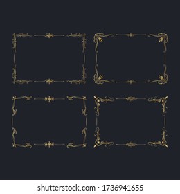 Marcos reales dorados vintage con elementos de decoración giratoria. Bordes dorados ornamentales de fibra. Vector aislado de plantillas de tarjetas de invitación a boda real.