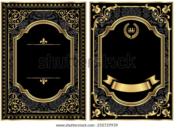 Gold Vintage Scroll Frames\
- Set of two vintage style scroll frames with gold and damask\
details.  Damask pattern swatch is already in the swatches panel\
for easy use.  